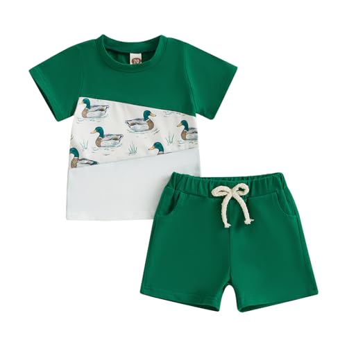 Zukmuk 2 Stück Kinder Sommerkleidung Neugeborene Kurzarm Ente Stickerei T-Shirt und Shorts Set Kleidung Kinder Anzüge Kinderkleidung, Grün A, 6-12 Monate von Zukmuk