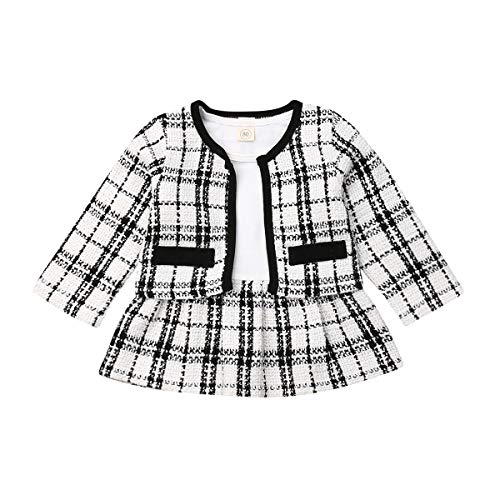 Zukmuk Baby Mädchen Kleing Herbst Winter Kleidung Schwarz Weiß Kariert Mantel Tops 2 Pcs Prinzessin Outfits Formale Kostüme Patchwork Tutu Kleid Baby Geschenk Mädchen (Bild-Farbe, 6-12 Monate, 80) von Zukmuk