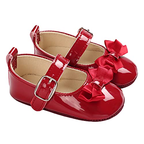 Zukmuk Baby Schuhe Mädchen Kleidung Lauflernschuhe Hausschuhe Bowknot Leder Krabbelschuhe für 0-3monate 6-12monate 1 Jahr (Rot, 0-6 Monate) von Zukmuk