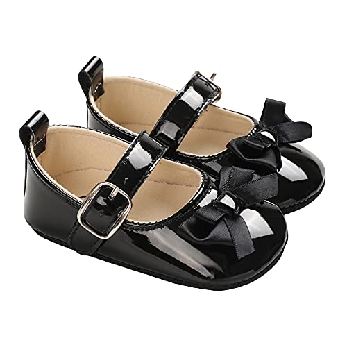 Zukmuk Baby Schuhe Mädchen Kleidung Lauflernschuhe Hausschuhe Bowknot Leder Krabbelschuhe für 0-3monate 6-12monate 1 Jahr (Schwarz, 6-12 Monate) von Zukmuk