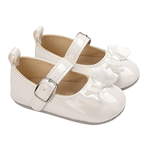 Zukmuk Baby Schuhe Mädchen Kleidung Lauflernschuhe Hausschuhe Bowknot Leder Krabbelschuhe für 0-3monate 6-12monate 1 Jahr (Weiß, 12-18 Monate) von Zukmuk