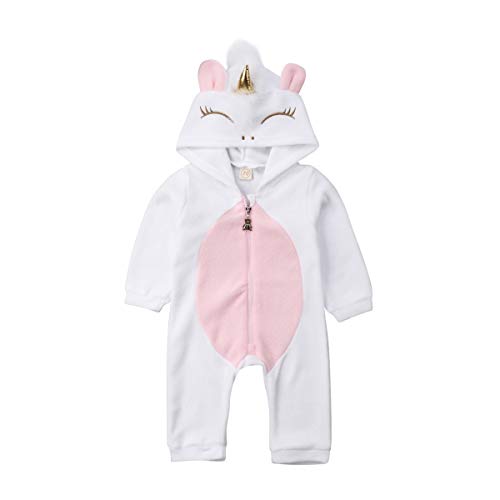 Zukmuk Baby Strampler Overall mit Kapuze Neugeborene Junge Mädchen Winter Schneeanzüge Outfits Unisex Kleinkinder Fleece Onesies Warme Pullover Tier Hase Bär Ohren Spielanzug (Einhorn, 0-6 Monate) von Zukmuk