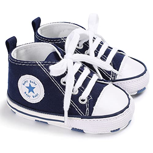 Zukmuk Baby Turnschuhe Anti-Rutsch Krabbelschuhe für Baby Schuhe Lauflernschuhe Mädchen Babyschuhe 0-6 Monate Lauflernschuh Baby Sneaker High Top Sneakers (Dunkelblau C, 12_Months, 13) von Zukmuk