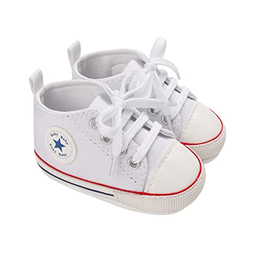 Zukmuk Baby Turnschuhe Anti-Rutsch Krabbelschuhe für Baby Schuhe Lauflernschuhe Mädchen Babyschuhe 0-6 Monate Lauflernschuh Baby Sneaker High Top Sneakers (Weiß C, 0_Months, 11) von Zukmuk