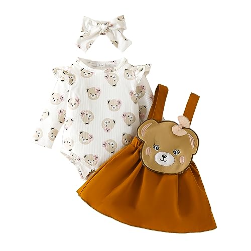 Zukmuk Babykleidung Neugeborene Baby Body+Rock+Stirnband Baby Mädchen Set Kleidung Baby Kleidung Mädchen 0-6 Monate (0-3 Monate, Braun I) von Zukmuk