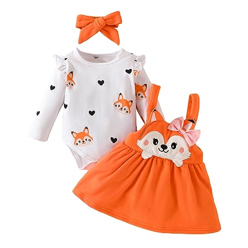 Zukmuk Babykleidung Neugeborene Baby Body+Rock+Stirnband Baby Mädchen Set Kleidung Baby Kleidung Mädchen 0-6 Monate (6-9 Monate, Orange J) von Zukmuk