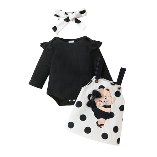 Zukmuk Babykleidung Neugeborene Baby Body+Rock+Stirnband Baby Mädchen Set Kleidung Baby Kleidung Mädchen 0-6 Monate (M Schwarz, 0-3 Monate) von Zukmuk