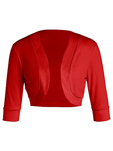 Zukmuk Bolero Damen Solid Color Langarm Short Cardigan Festive Short Cardigan Damen Festlich Elegant Tops (Rot, M) von Zukmuk