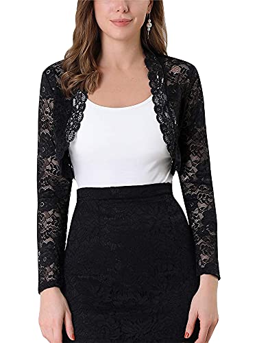 Zukmuk Cardigan Bolero Damen Spitze Bolero Shrug Cardigan Langarm Offene Front Elegant Cover Up für Abendkleider (Schwarz, M) von Zukmuk