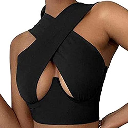 Zukmuk Crisscross Criss Coss Crop Top Damen Sexy Y2k Aesthetic Oberteil Wrap Corset Korsett Tiktok Fashion Party Schulterfrei Neckholder Oberteile für Frauen (A Schwarz, L) von Zukmuk