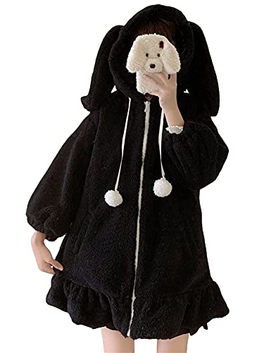 Zukmuk Cute Hoodie Kapuzenpullover Damen Bunny Ears Kawaii Harajuku Fashion Kleidung Clothes (A Schwarz, XL) von Zukmuk