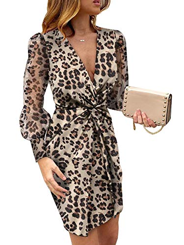 Zukmuk Damen Halbärmliges Kleid Leopard Print Shirt Kleid Hemdkleid Elegante Damen Blusenkleid (Leopardenmuster, XXL) von Zukmuk