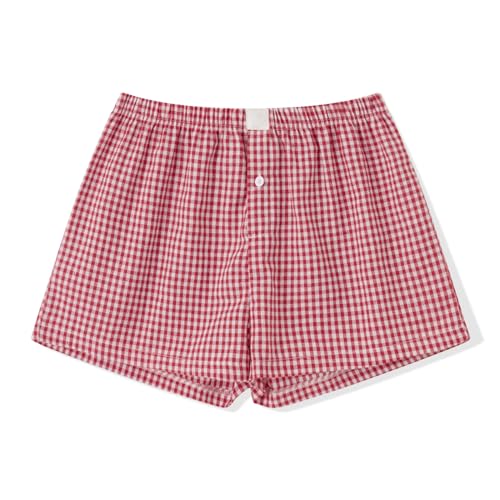 Zukmuk Damen-Sommershorts mit niedriger Taille, elastische Shorts für den Sommer, elegant, leicht, bequem, rot, S von Zukmuk