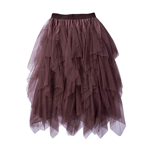 Zukmuk Damen Tüll Rock Elegant Tüllrock Vintage Sommerrock Maxirock Tütü Unterrock Tutu Prinzessin Pettiskirt Weiche Lange Elastische Ballettrock (as3, Alpha, one_Size, Regular, Regular, Braun) von Zukmuk