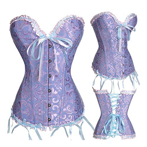 Zukmuk Damen Vollbrust Corsage Top Korsett Vintage Corset Gothic Bustier Corsette Women Overbust Spitze Schleife Boned Style Basques Lace Up Bauchweg Korsage Übergroßen Klassische (Blau, M) von Zukmuk