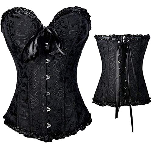 Zukmuk Damen Vollbrust Corsage Top Korsett Vintage Corset Gothic Bustier Corsette Women Overbust Spitze Schleife Boned Style Basques Lace Up Bauchweg Korsage Übergroßen Klassische (Schwarz, S) von Zukmuk