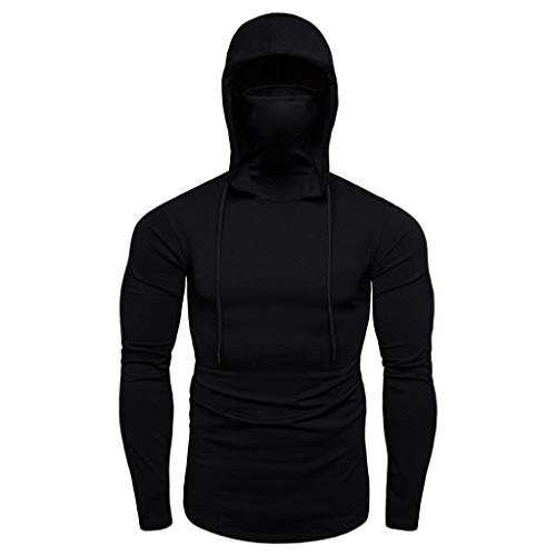 Zukmuk Herren Casual Hoodies mit Maske Langarm Sweatshirts High Neck Slim Fit Pull Over Sport Hooded Top (Schwarz, Medium) von Zukmuk