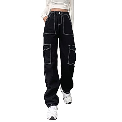 Zukmuk Jeans Damen High Waist Hoher Bund Baggy Skinny Stretch Damenjeans Hohe Taille Boyfriend Stil Denim Hose Modern Straight Jeanshose (Schwarz, L) von Zukmuk