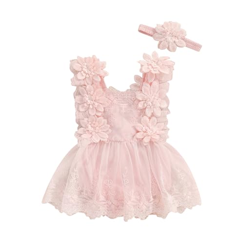 Zukmuk Eleganter Mädchen-Strampler für Neugeborene, 2 Stück, Romper für Neugeborene, Tauf-Tutu mit langen Ärmeln + Schleife, Strampelanzug für Fotografie, Rosa, 6-9 Monate von Zukmuk