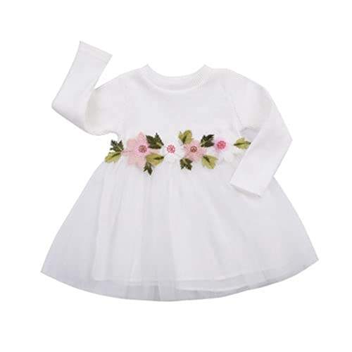 Zukmuk Mädchenkleider Langarm Mädchenkleid Kinder Kleid Mädchen Hochzeit Prinzessin Kleid Mädchen Taufkleid Baby Mädchen Kleid Langarm Weihnachtskleid (70, Weiß A) von Zukmuk