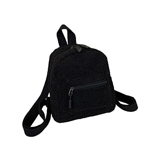 Zukmuk Mini Rucksack Damen Plüsch Rucksack Frauen Schwarz Rucksack Mädchen Klein Geburtstagsgeschenk für Frauen Rucksäcke mit Hasenohren (21 x 18 x 11 cm, Schwarz C) von Zukmuk