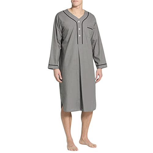 Zukmuk Nachthemd Lange Ärmel Herren Morgenmantel Lange Bademantel Einfarbig Pyjama Sleepwear, grau, XL von Zukmuk