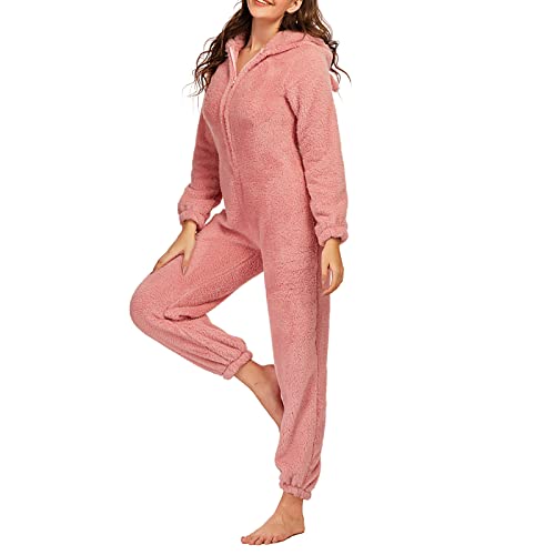 Zukmuk Onepiece Jumpsuit Damen Kuschelig Onesie Damen Fasching Onesie Tier Damen Overall Frauen Pyjama Damen Langarm Onesie Damen Flauschig (3XL, Rosa A) von Zukmuk