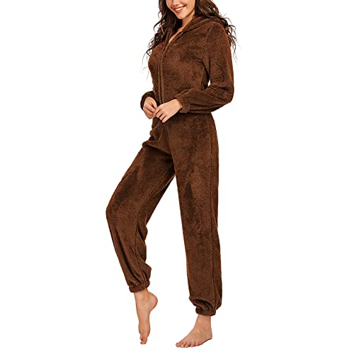 Zukmuk Onepiece Jumpsuit Damen Kuschelig Onesie Damen Fasching Onesie Tier Damen Overall Frauen Pyjama Damen Langarm Onesie Damen Flauschig (4XL, Kaffee A) von Zukmuk