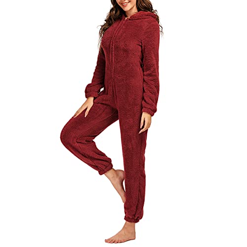 Zukmuk Onepiece Jumpsuit Damen Kuschelig Onesie Damen Fasching Onesie Tier Damen Overall Frauen Pyjama Damen Langarm Onesie Damen Flauschig (5XL, Rotwein A) von Zukmuk