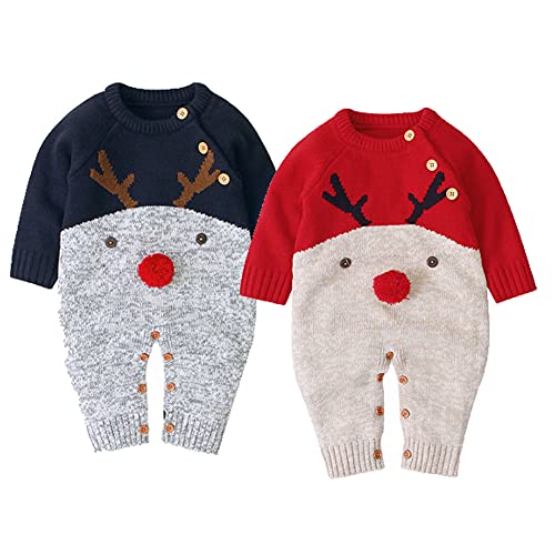 Zukmuk Strampler Set Neugeborenes Kleinkind Baby Jungen Mädchen Bekleidung Set Strcik Strampler Weihnachten Strampler Langarm Outfits Set (Blau, 0-6 Monate, 70) von Zukmuk