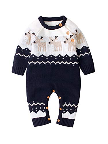 Zukmuk Strampler für Neugeborene, Unisex, für Weihnachten, Jumpsuit, langärmlig, Schlafanzug, für Babys 0 – 18 Monate, blau, 3-6 Monate von Zukmuk