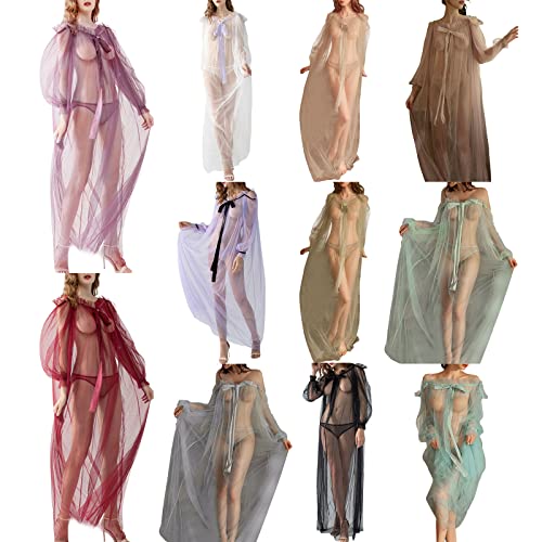 Zukmuk Transparenter Tüll-Pyjama für Frauen Sexy und charmant langärmeliges Nachtkleid Sexy Nachtwäsche Home Abend für Erwachsene Baby Doll Pyjama Damen Sommer, Schwarz , Einheitsgröße von Zukmuk