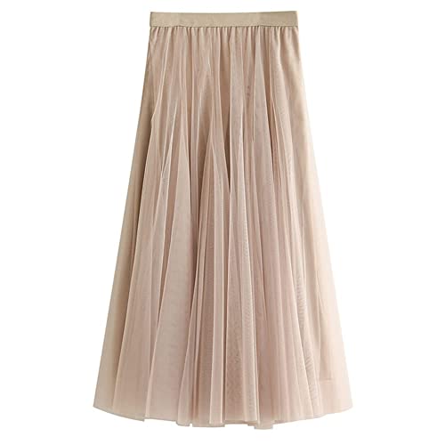 Zukmuk Tüllrock Damen Elegant Tüll Rock Vintage Sommerrock Maxirock Tutu Unterrock Tütü Prinzessin Pettiskirt Weiche Lange Elastische Ballettrock (Beige, ONE Size) von Zukmuk