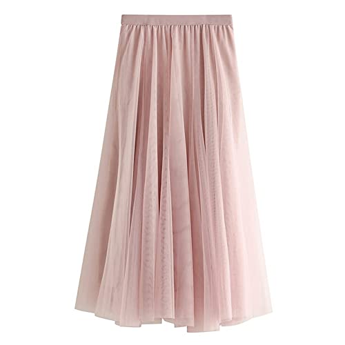 Zukmuk Tüllrock Damen Elegant Tüll Rock Vintage Sommerrock Maxirock Tutu Unterrock Tütü Prinzessin Pettiskirt Weiche Lange Elastische Ballettrock (Rosa, ONE Size) von Zukmuk