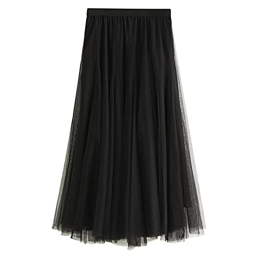 Zukmuk Tüllrock Damen Elegant Tüll Rock Vintage Sommerrock Maxirock Tutu Unterrock Tütü Prinzessin Pettiskirt Weiche Lange Elastische Ballettrock (Schwarz, ONE Size) von Zukmuk