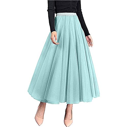 Zukmuk Tüllrock Damen Midi Rock Damen Sommer Midirock Damen Rock Lang Sommer Rock Midi Skirt Tüllrock Rosa Sommerrock Damen (Einheitsgröße, Hellgrün B) von Zukmuk