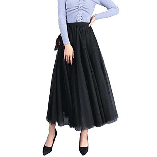 Zukmuk Tüllrock Damen Midi Rock Damen Sommer Midirock Damen Rock Lang Sommer Rock Midi Skirt Tüllrock Rosa Sommerrock Damen (Einheitsgröße, Schwarz B) von Zukmuk