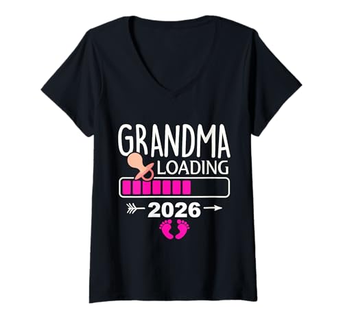 Damen Grandma Loading 2026 Ankündigung Baby T-Shirt mit V-Ausschnitt von Zukünftige Großmutter Baby Ankündigung