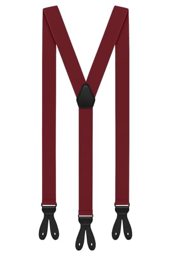 Elegante Hosenträger 3,5 cm X-Form mit Knopfverschluss Verstellbar für Herren & Damen, ohne Clips Anzughosenträger zum Knöpfen mit 6 Knopfloch Suspender (Bordeaux Rot) von Zukunftsenkel