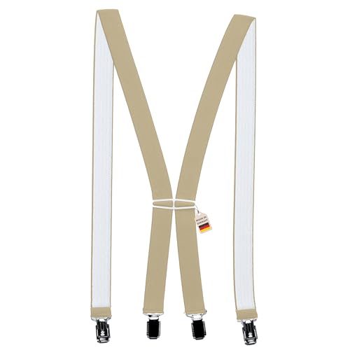 Zukunftsenkel Hosenträger 4 Starke Clips X-Form 2,5cm Breite Herren Damen Skihose Arbeitshose Verstellbar und Elastisch Fasnacht H-Form (Beige) von Zukunftsenkel