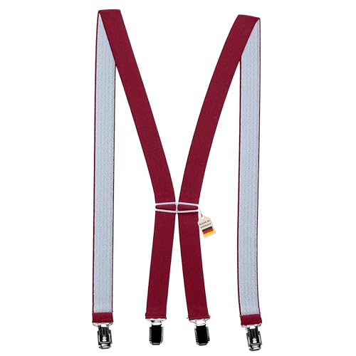 Zukunftsenkel Hosenträger 4 Starke Clips X-Form 2,5cm Breite Herren Damen Skihose Arbeitshose Verstellbar und Elastisch Fasnacht H-Form (Bordeaux Rot) von Zukunftsenkel