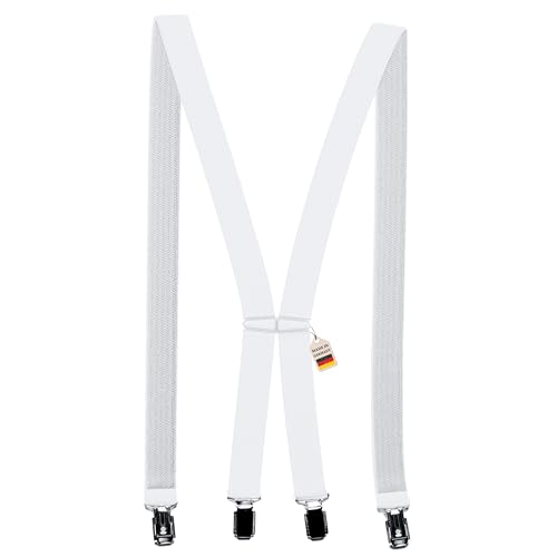 Zukunftsenkel Hosenträger 4 Starke Clips X-Form 2,5cm Breite Herren Damen Skihose Arbeitshose Verstellbar und Elastisch Fasnacht H-Form (Weiß) von Zukunftsenkel