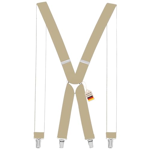 Zukunftsenkel Hosenträger 4 Starke Clips X-Form 3,5cm Breite Herren Damen Skihose Arbeitshose Verstellbar und Elastisch Fasnacht H-Form (Beige) von Zukunftsenkel