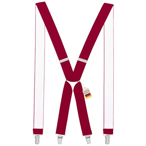 Zukunftsenkel Hosenträger 4 Starke Clips X-Form 3,5cm Breite Herren Damen Skihose Arbeitshose Verstellbar und Elastisch Fasnacht H-Form (Bordeaux Rot) von Zukunftsenkel