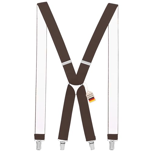 Zukunftsenkel Hosenträger 4 Starke Clips X-Form 3,5cm Breite Herren Damen Skihose Arbeitshose Verstellbar und Elastisch Fasnacht H-Form (Braun) von Zukunftsenkel