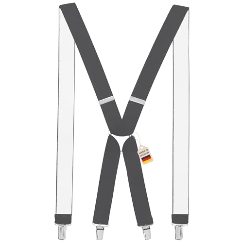 Zukunftsenkel Hosenträger 4 Starke Clips X-Form 3,5cm Breite Herren Damen Skihose Arbeitshose Verstellbar und Elastisch Fasnacht H-Form (Grau) von Zukunftsenkel