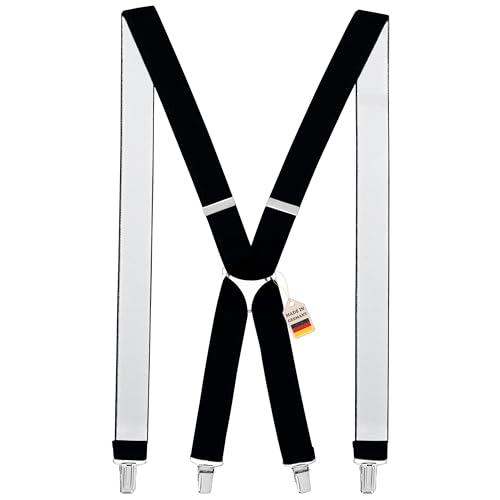 Zukunftsenkel Hosenträger 4 Starke Clips X-Form 3,5cm Breite Herren Damen Skihose Arbeitshose Verstellbar und Elastisch Fasnacht H-Form (Schwarz) von Zukunftsenkel