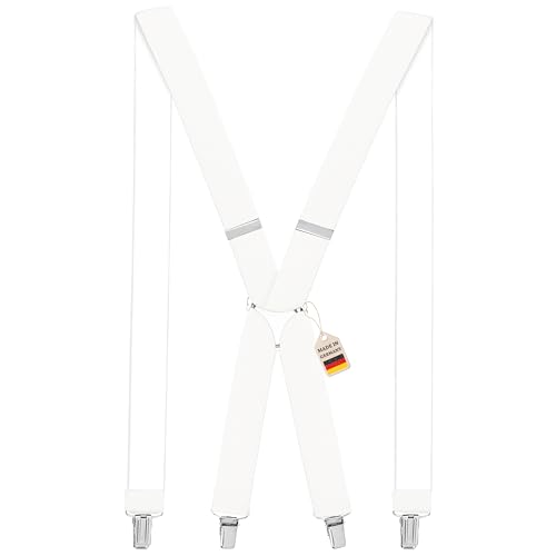 Zukunftsenkel Hosenträger 4 Starke Clips X-Form 3,5cm Breite Herren Damen Skihose Arbeitshose Verstellbar und Elastisch Fasnacht H-Form (Weiß) von Zukunftsenkel