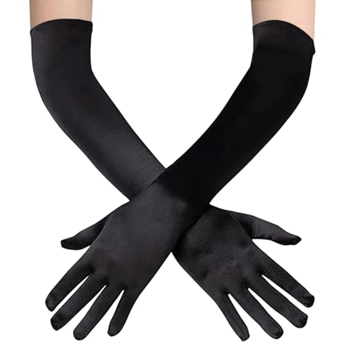 Zulbceo 1 Paar Handschuhe Damen Elegant, Abendhandschuhe Lang Opernhandschuhe Kurze Opera Satin Handschuhe, Länge Party Kostüm Handschuhe Frauen,Mädchen Halloween Karneval Fasching Fest Party Kostüm von Zulbceo