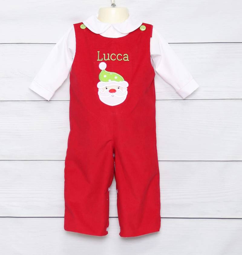 Baby Weihnachts-Outfit, Jungen Weihnachtsoutfit, Monogramm Baby-Roten Overall, Baby-Weihnachts-Overall, 292017 von ZuliKids